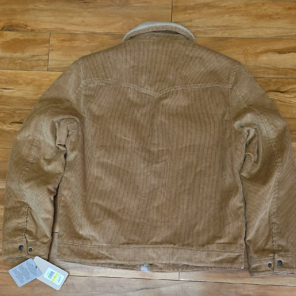Levi's Sherpa Lined Corduroy Utility Trucker Jacket Tan Size Medium Mens NEW
